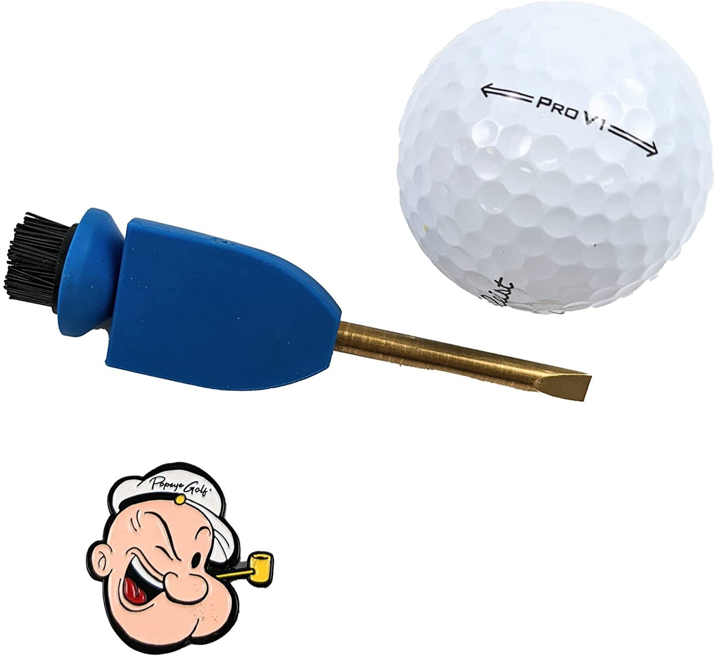 Popeye Golf Stixpick by Skinny Golf 4 in 1 Ultimate Golf Accessory Tool Divot Repair Golf Club Scrub Brush Ball Marker & Groove Cleaner Pick Stick